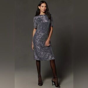 Anthropologie Navy and Silver Midi Dress